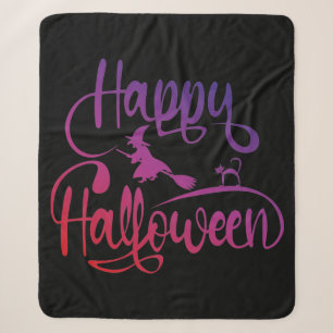 Cobertor Sherpa Feliz Halloween gradient voando feiticeiro