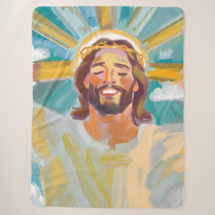 Cobertor Sherpa Feliz Jesus com a Coroa de Thorns Sherpa Blanket