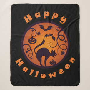 Cobertor Sherpa Feliz lanterna do Halloween aranhas e morcegos neg