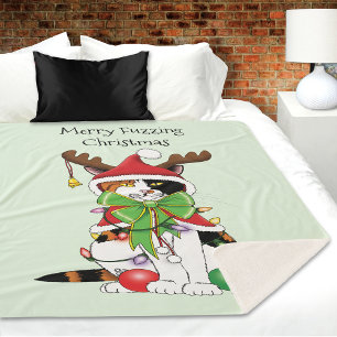 Cobertor Sherpa Feliz Natal Calico Cat