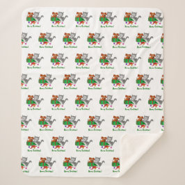 Cobertor Sherpa Feliz Natal com Cat e Puppy