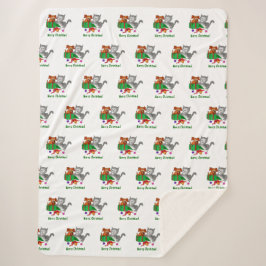 Cobertor Sherpa Feliz Natal com Cat e Puppy