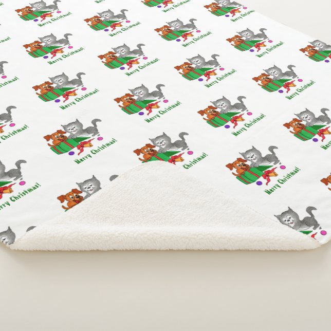 Cobertor Sherpa Feliz Natal com Cat e Puppy (3/4)