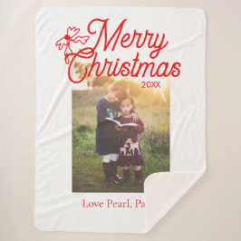 Cobertor Sherpa Feliz Natal crianças arcos vermelhas foto elegante