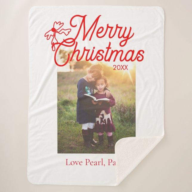 Cobertor Sherpa Feliz Natal crianças arcos vermelhas foto elegante (Frente)