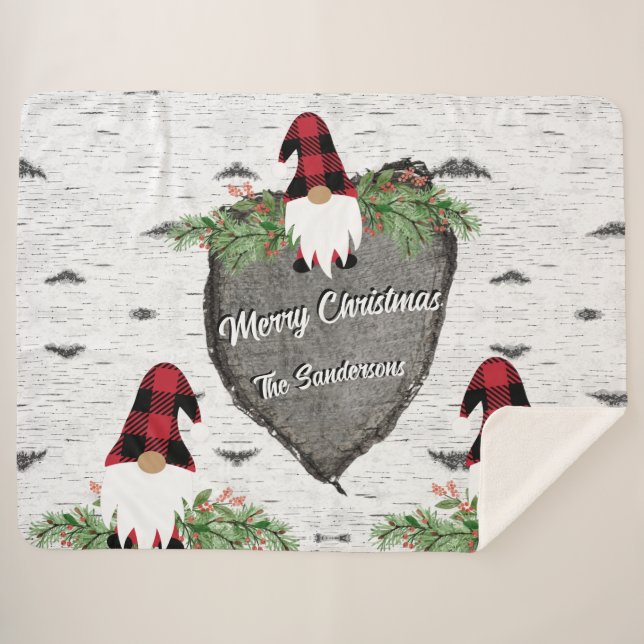 Cobertor Sherpa Feliz Natal Gnomos da Xadrez de Buffalo Vermelho (Frente (Horizontal))