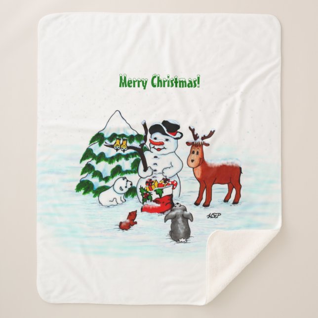 Cobertor Sherpa Feliz Natal! Neve com Amigos (Frente)