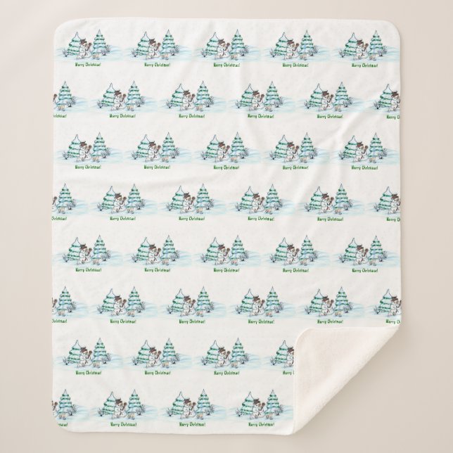 Cobertor Sherpa Feliz Natal! Neve com Cat e Puppy (Frente)