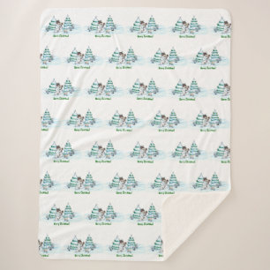 Cobertor Sherpa Feliz Natal! Neve com Cat e Puppy