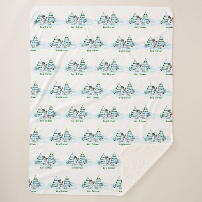 Cobertor Sherpa Feliz Natal! Neve com Cat e Puppy (Frente)