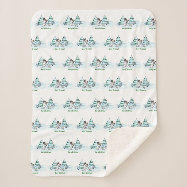 Cobertor Sherpa Feliz Natal! Neve com Cat e Puppy (Frente)