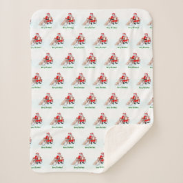 Cobertor Sherpa Feliz Natal! Papai Noel com Gato e Cão