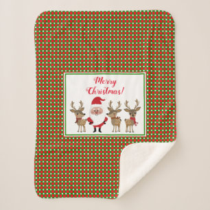 Cobertor Sherpa Feliz Natal Papais noeis Reindeer Feriado Fúcil
