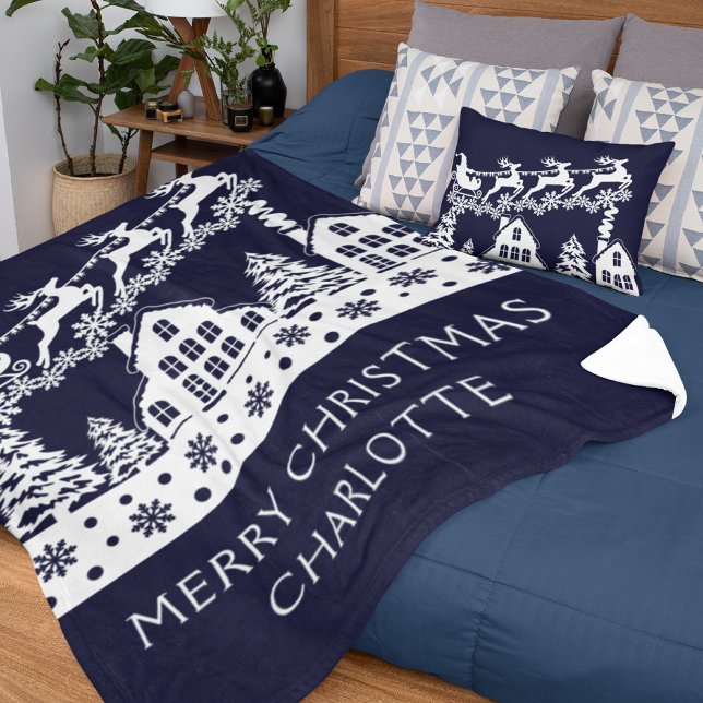 Cobertor Sherpa Feliz Natal Papais noeis Winter Snowflakes Nome (Criador carregado)