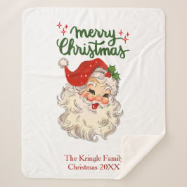 Cobertor Sherpa Feliz Natal Vintage família Santa Claus