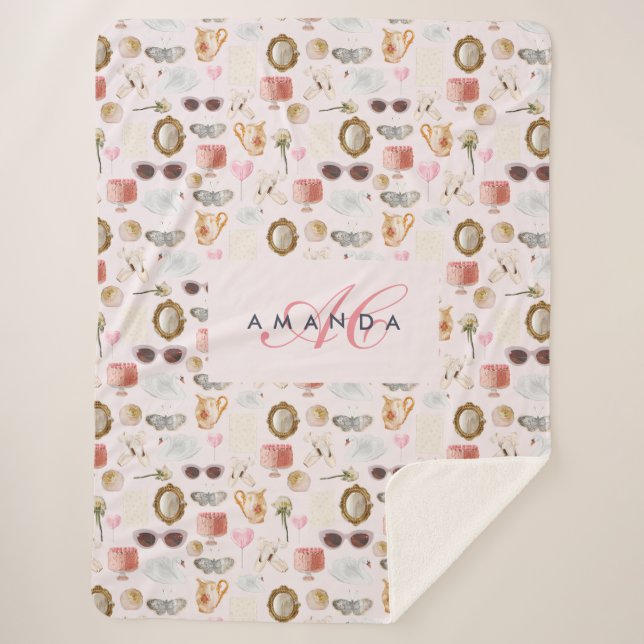 Cobertor Sherpa Feminina Rosa Coqueteira Coquette Personalizada (Frente)