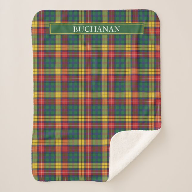 Cobertor Sherpa Feriado de Xadrez do Tartan Clan Buchanan Personal (Frente)