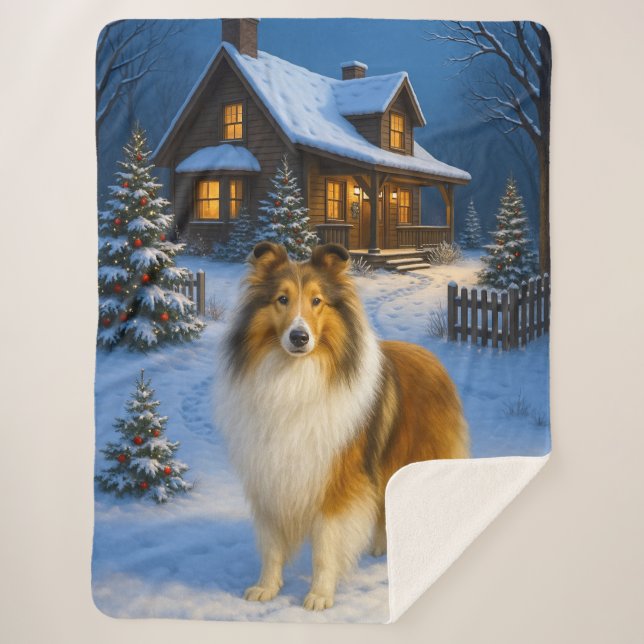 Cobertor Sherpa Férias do Rough Collie  (Frente)
