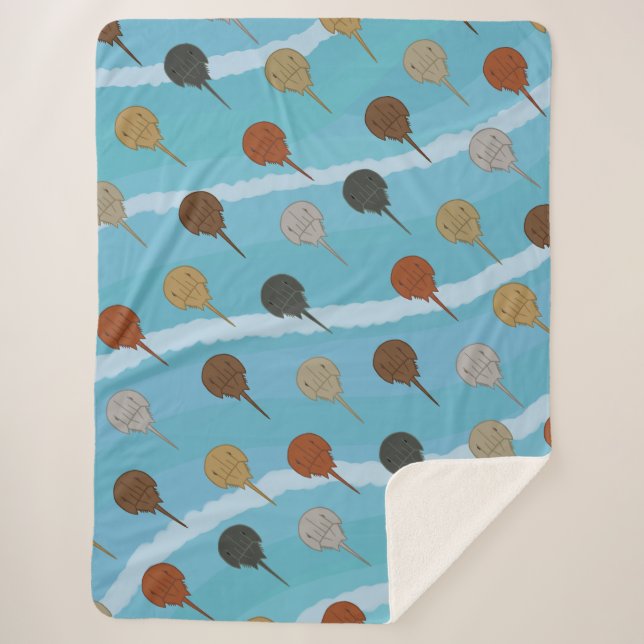 Cobertor Sherpa Ferradura Ondas do Oceano Caranguejo (Frente)