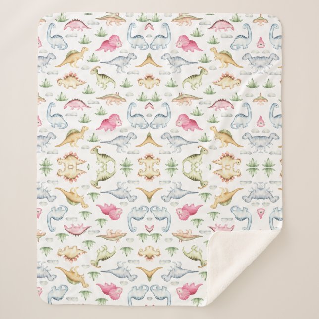 Cobertor Sherpa Festa de aniversário de Dinossauro Rosa, Festa de  (Frente)