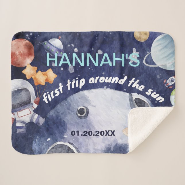 Cobertor Sherpa Festa de primeiro aniversario do Astronauta Outer  (Frente (Horizontal))