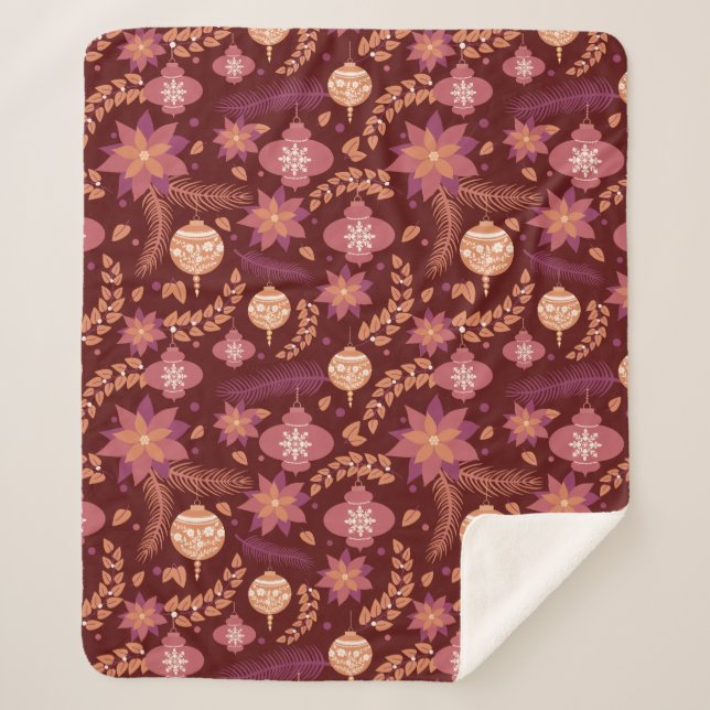 Cobertor Sherpa Festivo Poinsettia Natal Sherpa Blanket (Frente)