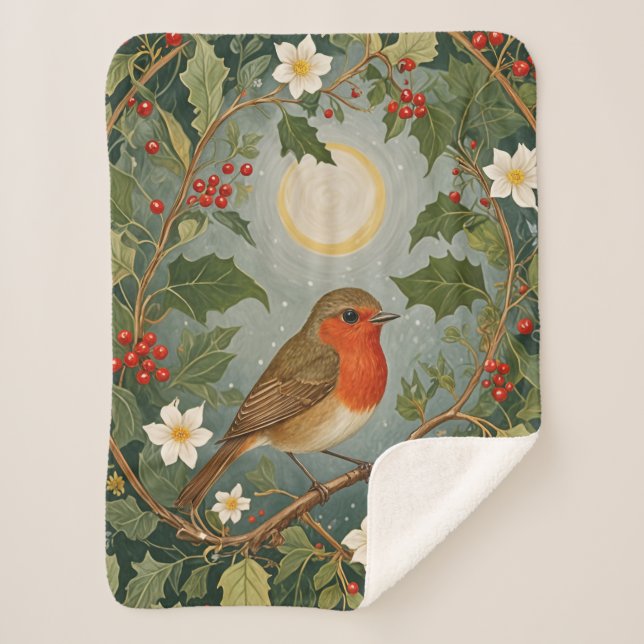 Cobertor Sherpa Festivo Robin e Holly (Frente)