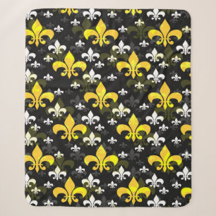 Cobertor Sherpa Feur de Lis branco amarelo