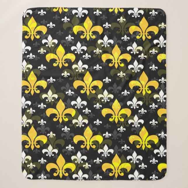 Cobertor Sherpa Feur de Lis branco amarelo (Frente)