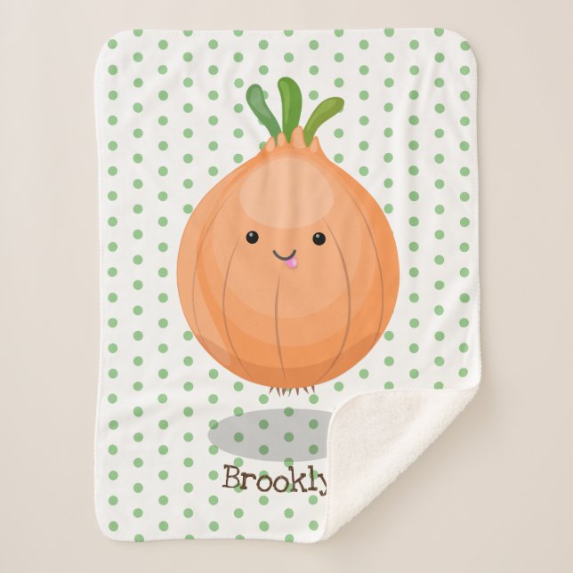 Cobertor Sherpa Figura de desenho animado verde de cebola castanho (Frente)