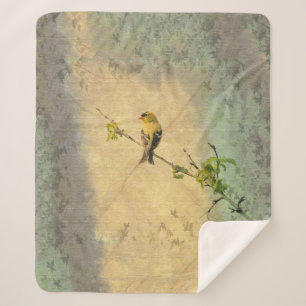 Cobertor Sherpa Finch Dourado Americano no Branch Amarelo Verde