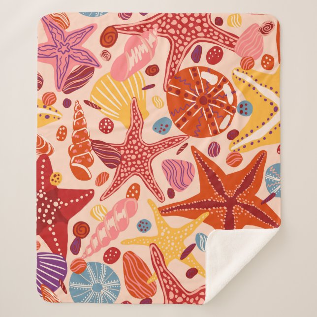 Cobertor Sherpa Fios-espuma, conchas e pedras, desenhados à mão pl (Frente)