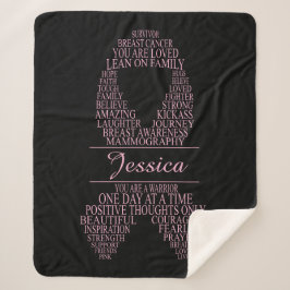 Cobertor Sherpa Fita de câncer de mama personalizada, preto e rosa