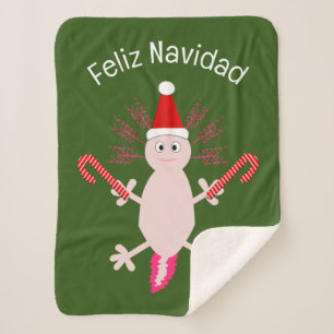 Cobertor Sherpa Fixe de Natal Axolotl Personalizado