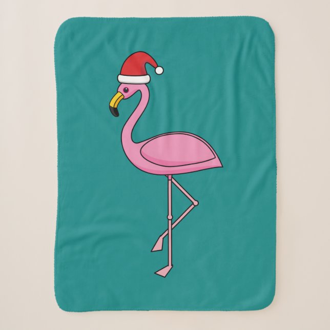 Cobertor Sherpa Flamingo de Natal com Santa Hat (Frente)