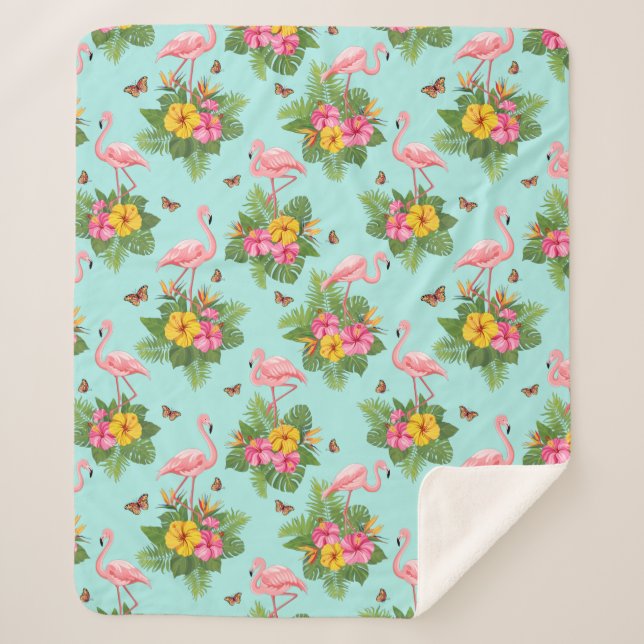 Cobertor Sherpa Flamingo e Borboletas 2 (Frente)