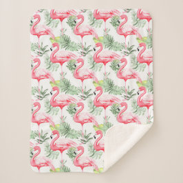 Cobertor Sherpa Flamingo e Folhas Tropicais Coloridas