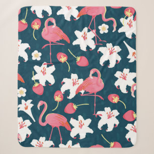 Cobertor Sherpa Flamingo e Lily Tropical Vintage Patty Sem Costura