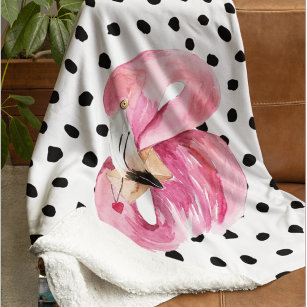 Cobertor Sherpa Flamingo e pontos cor-de-água rosa moderna