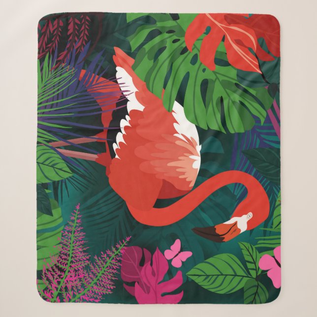 Cobertor Sherpa Flamingo Rosa: Harmonia Tropical da Borboleta. (Frente)