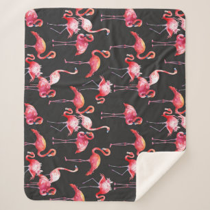 Cobertor Sherpa Flamingo Rosa: Padrão Tropical de Aquarela.