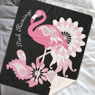 Cobertor Sherpa Flamingo Rosa Preto Personalizado