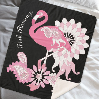 Cobertor Sherpa Flamingo Rosa Preto Personalizado