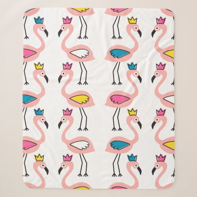 Cobertor Sherpa Flamingo with crown seamless pattern. (Frente)