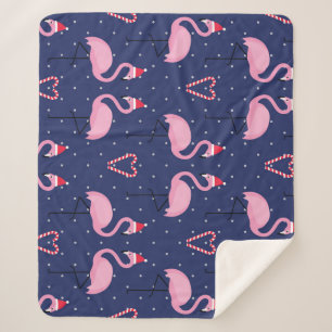 Cobertor Sherpa Flamingo Xmas Hat Candy Patterno