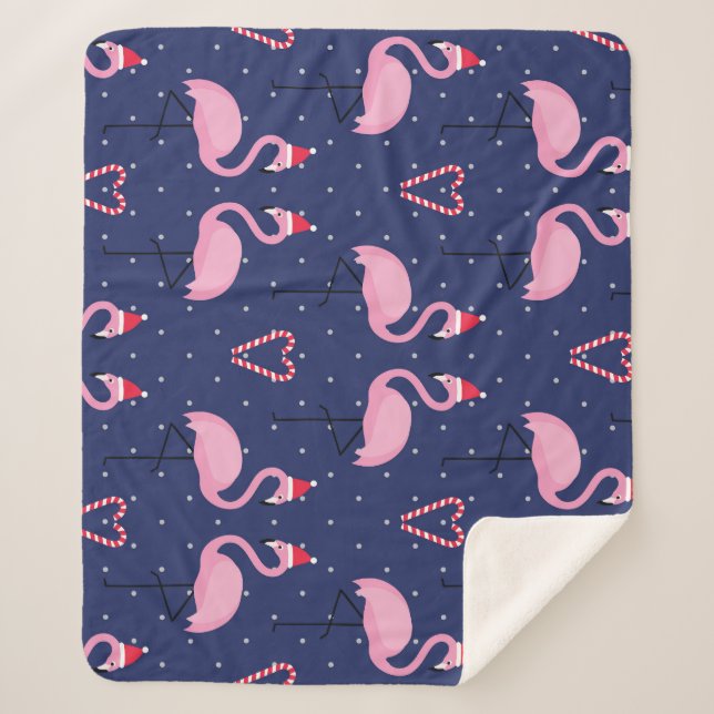 Cobertor Sherpa Flamingo Xmas Hat Candy Patterno (Frente)