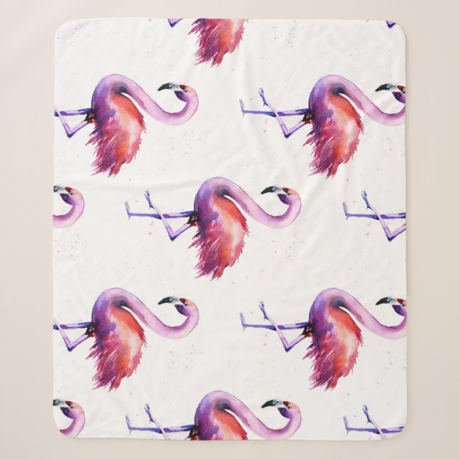 Cobertor Sherpa Flamingos com salpicos: padrão de aquarela. (Frente)
