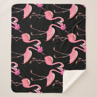 Cobertor Sherpa Flamingos cor-de-rosa: Vintagem preta de fundo