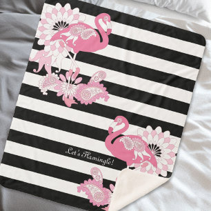 Cobertor Sherpa Flamingos de cor rosa, preto e branco