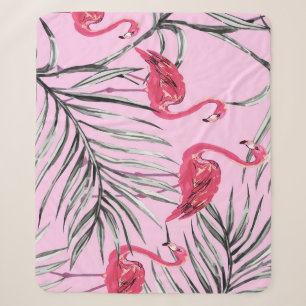 Cobertor Sherpa Flamingos, padrão de vinheta de aquarela tropical.